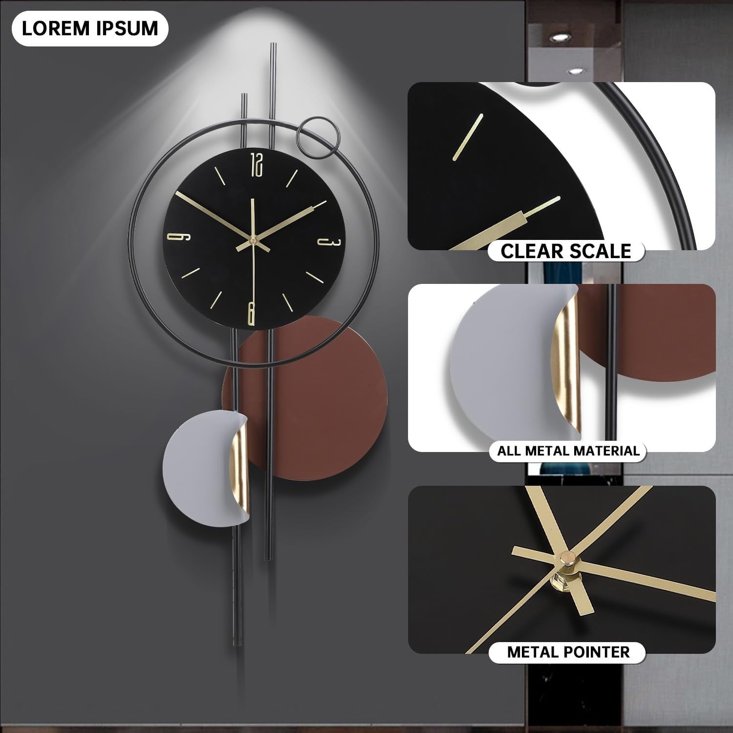Large Silent Wall Clock 33x70cm | Non-Ticking Quartz Battery Operated Decor