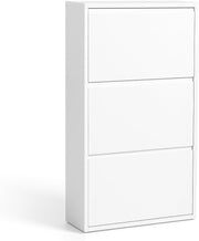 Slim 3-Tier Metal Shoe Cabinet – White Modern Storage Unit with Doors
