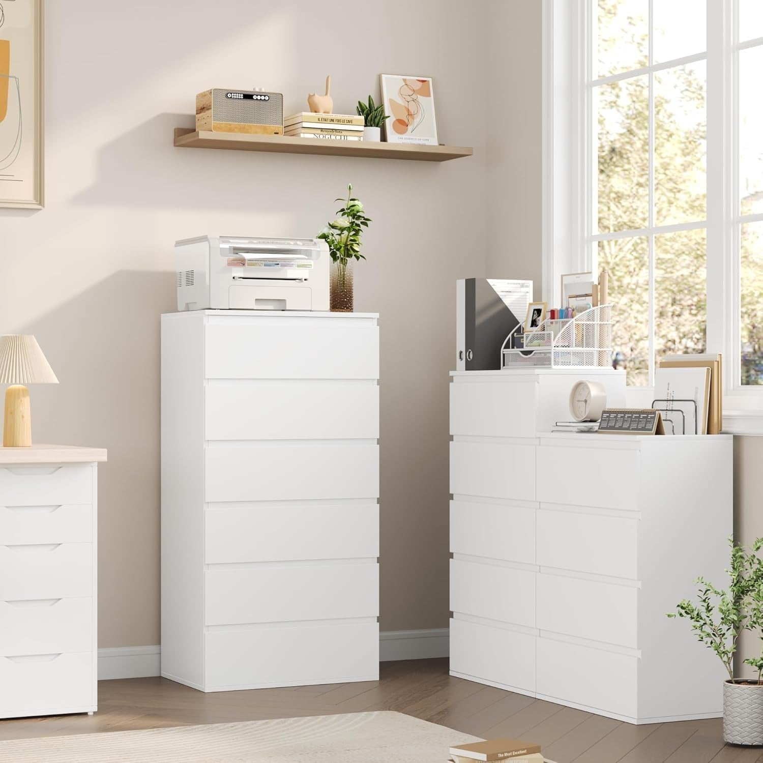 6-Drawer White Chest Storage Cabinet 119cm Tall Bedroom Dresser Organizer