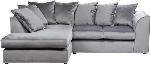Luxury Grey Plush Velvet 4 Seater L Shape Modular Corner Sofa Set Comfy