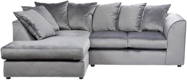 Luxury Grey Plush Velvet 4 Seater L Shape Modular Corner Sofa Set Comfy