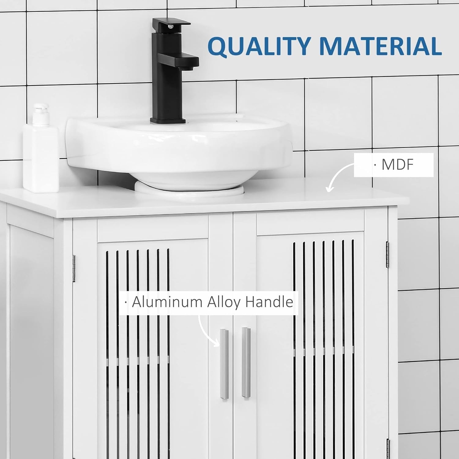 White Under Sink Bathroom Cabinet Storage Unit 2 Door Adjustable Shelf 60x60cm