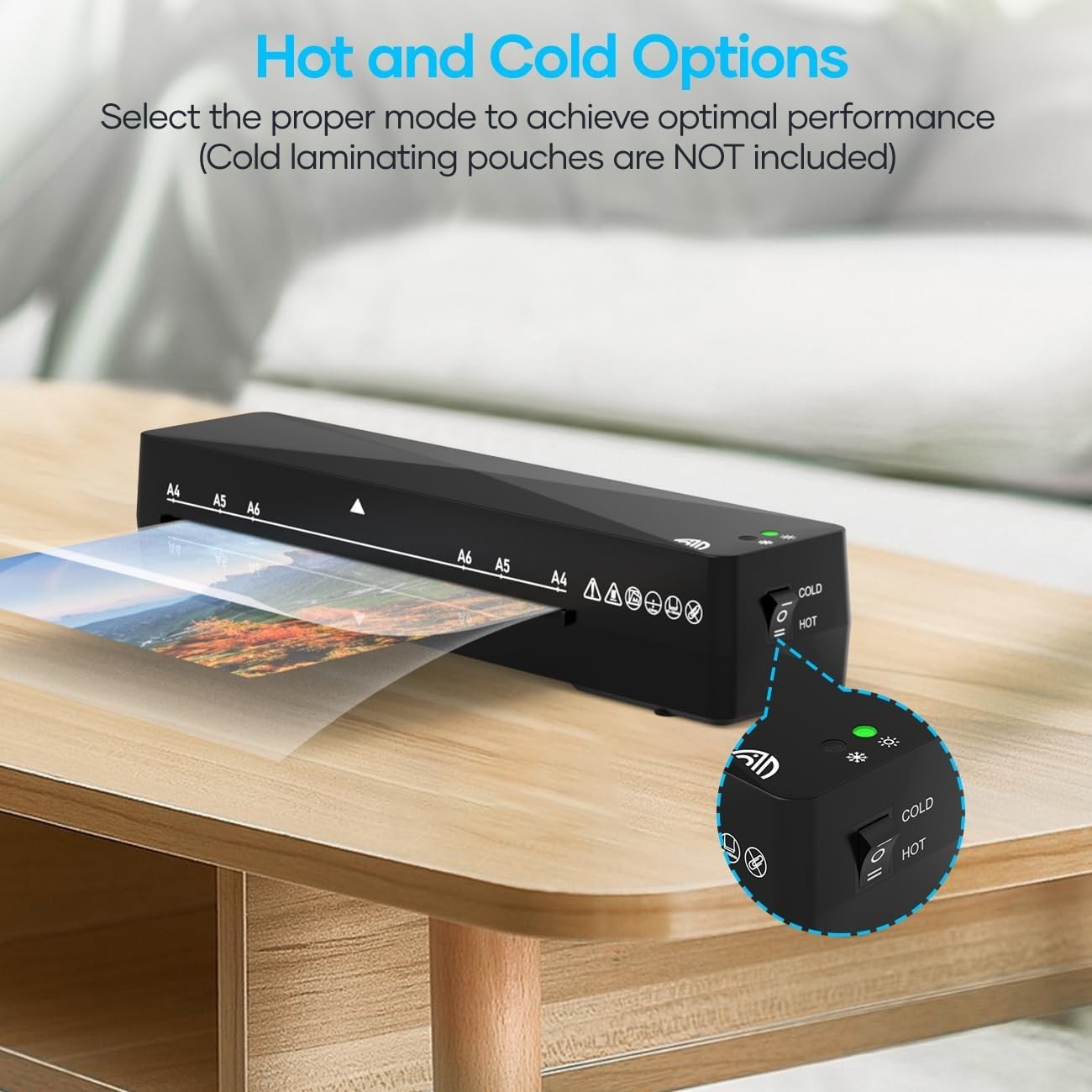 A4 Laminator Hot Cold Compact Anti Jam Fast Preheat + 9 Pouches