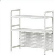 2-Tier Metal Desktop Bookshelf Organizer | White Desk Hutch w/ Pegboard 55cm