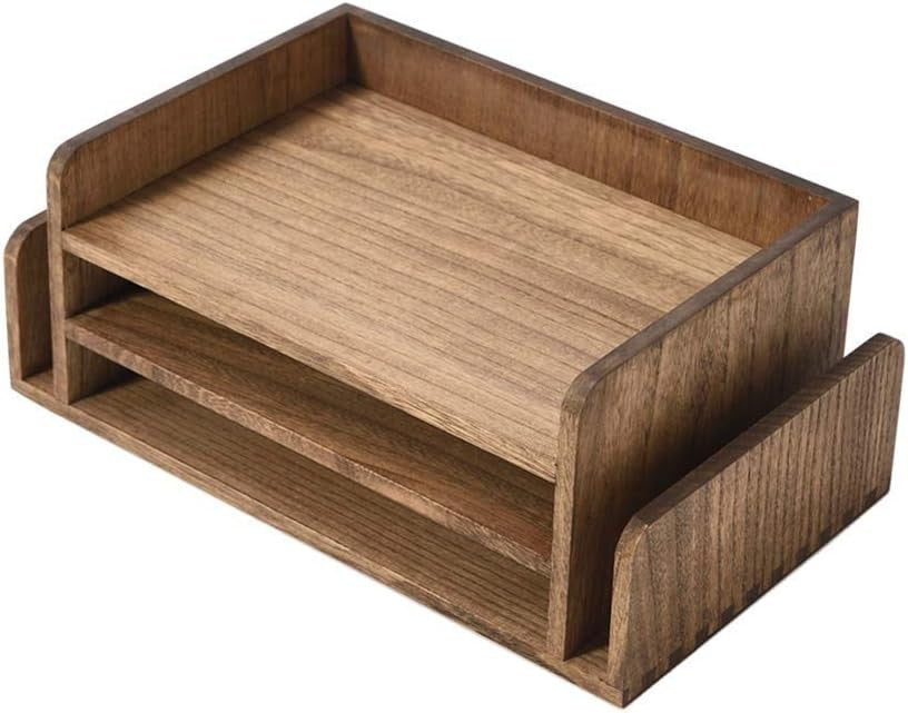 3-Tier Wooden Desk Document Tray Organizer for Mail, Files & Stationery