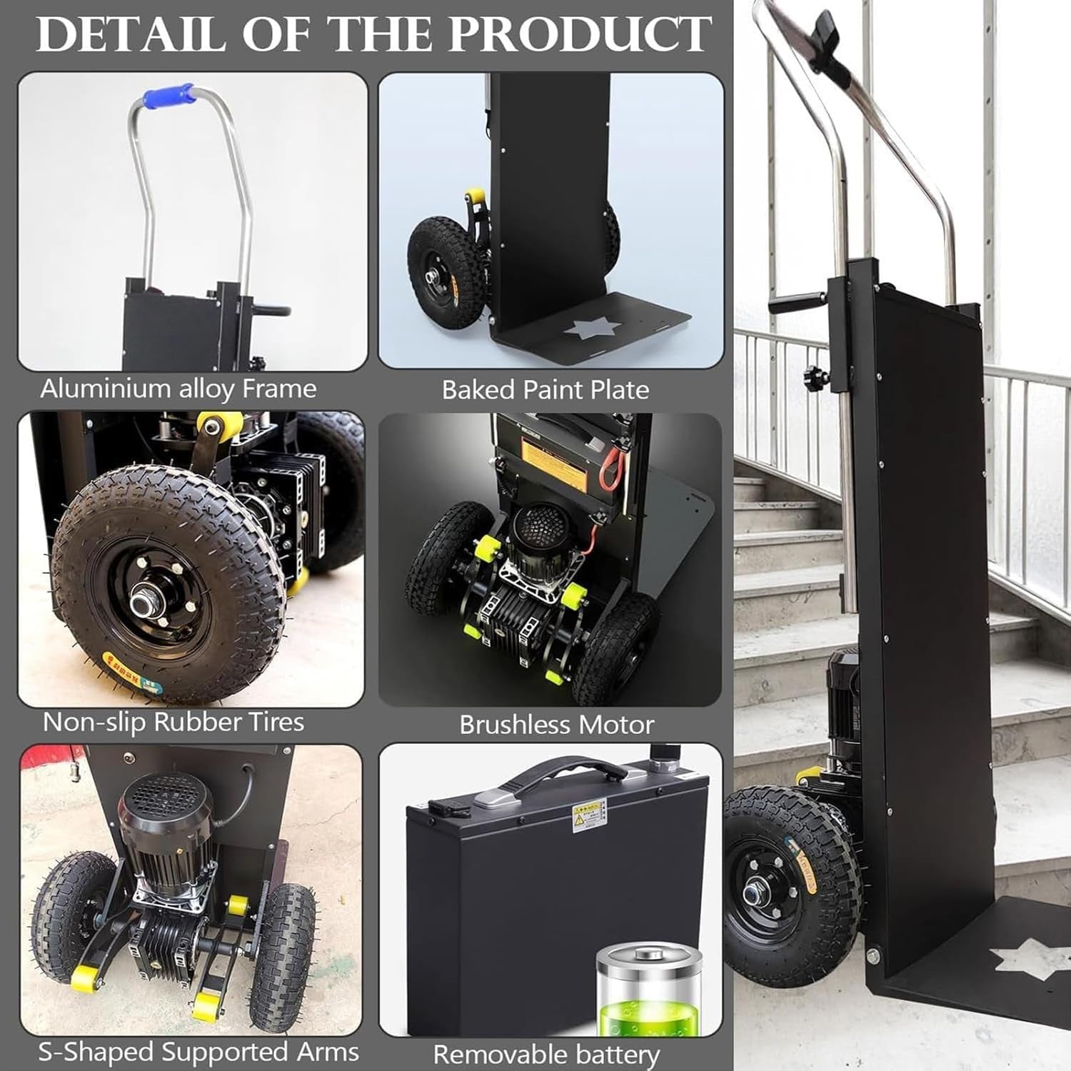 Electric Stair Climber Hand Truck 900lbs Load Brushless Motor Heavy Duty Trolley