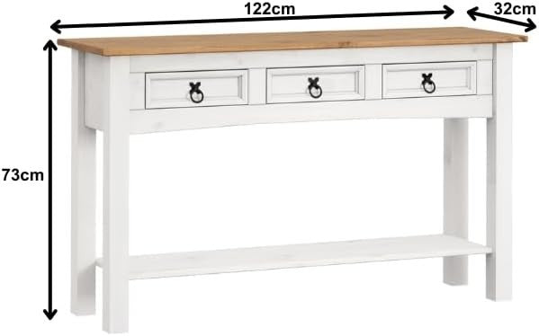 White 3-Drawer Console Table 122x32x73cm Rustic Storage Hall Table