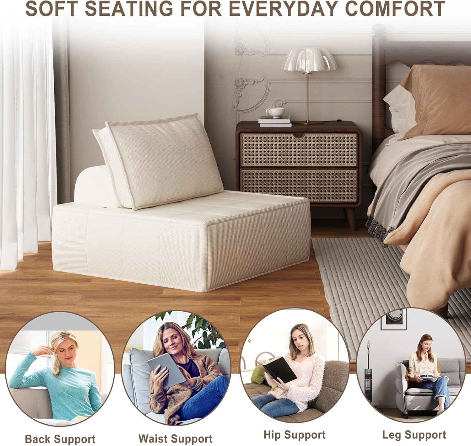 Modular Foldable Sofa Chair Bed Armchair Small Space Seating Beige