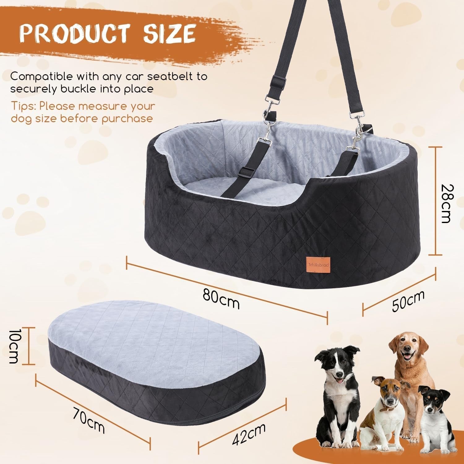 Medium Dog Car Booster Seat Travel Bed Washable Non Slip 50lbs