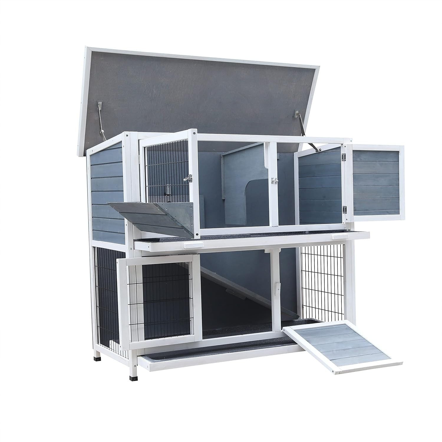 4ft Double Decker Rabbit Hutch Outdoor Wooden Guinea Pig Cage Ramp Trays