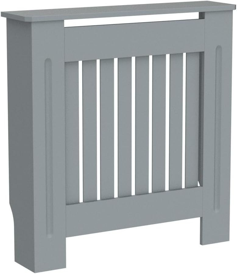 Small Grey Radiator Cover Cabinet | Modern Vertical Slatted MDF Heater Cover