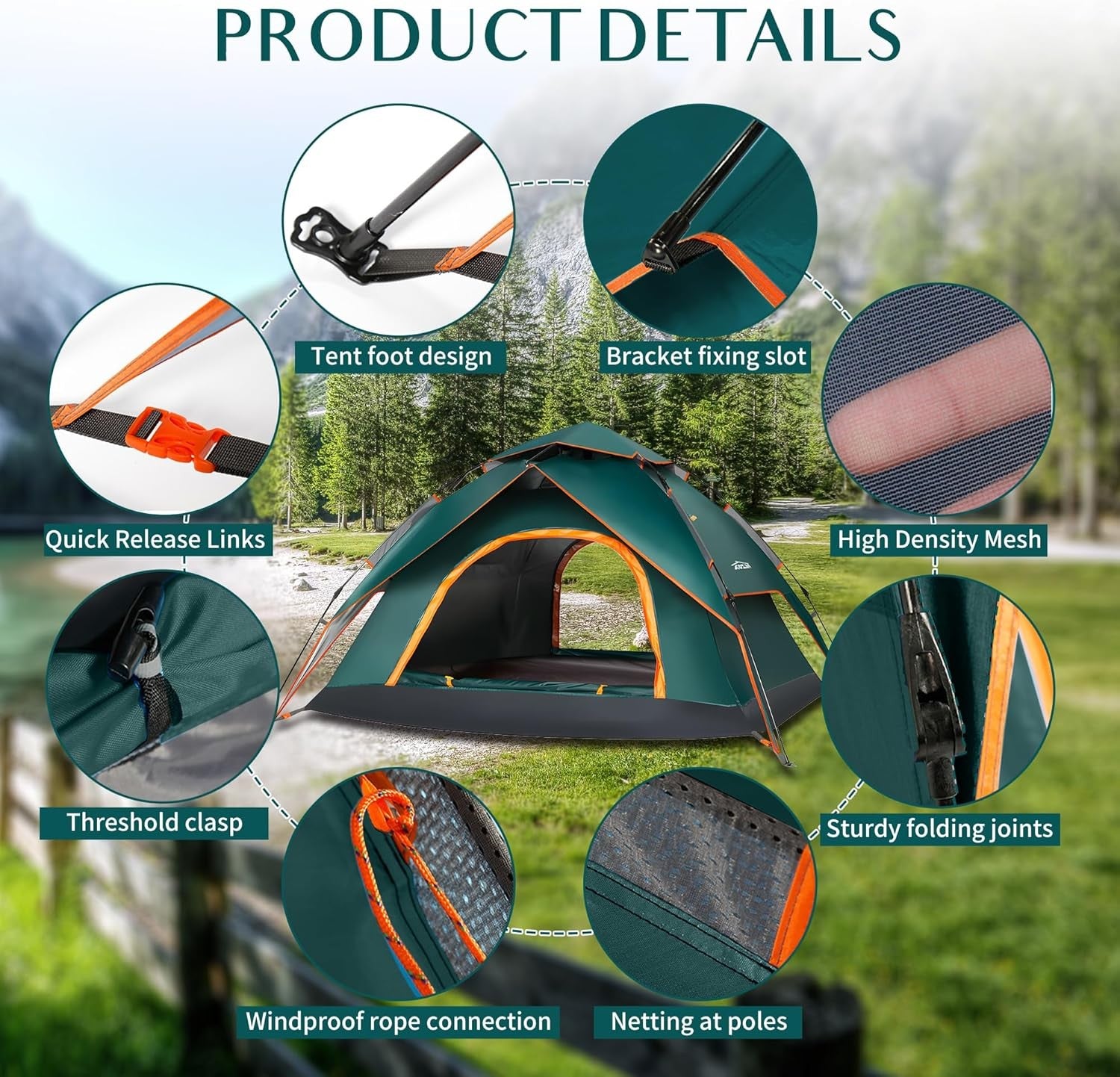 2-3 Person Pop Up Camping Tent Double Layer Waterproof
