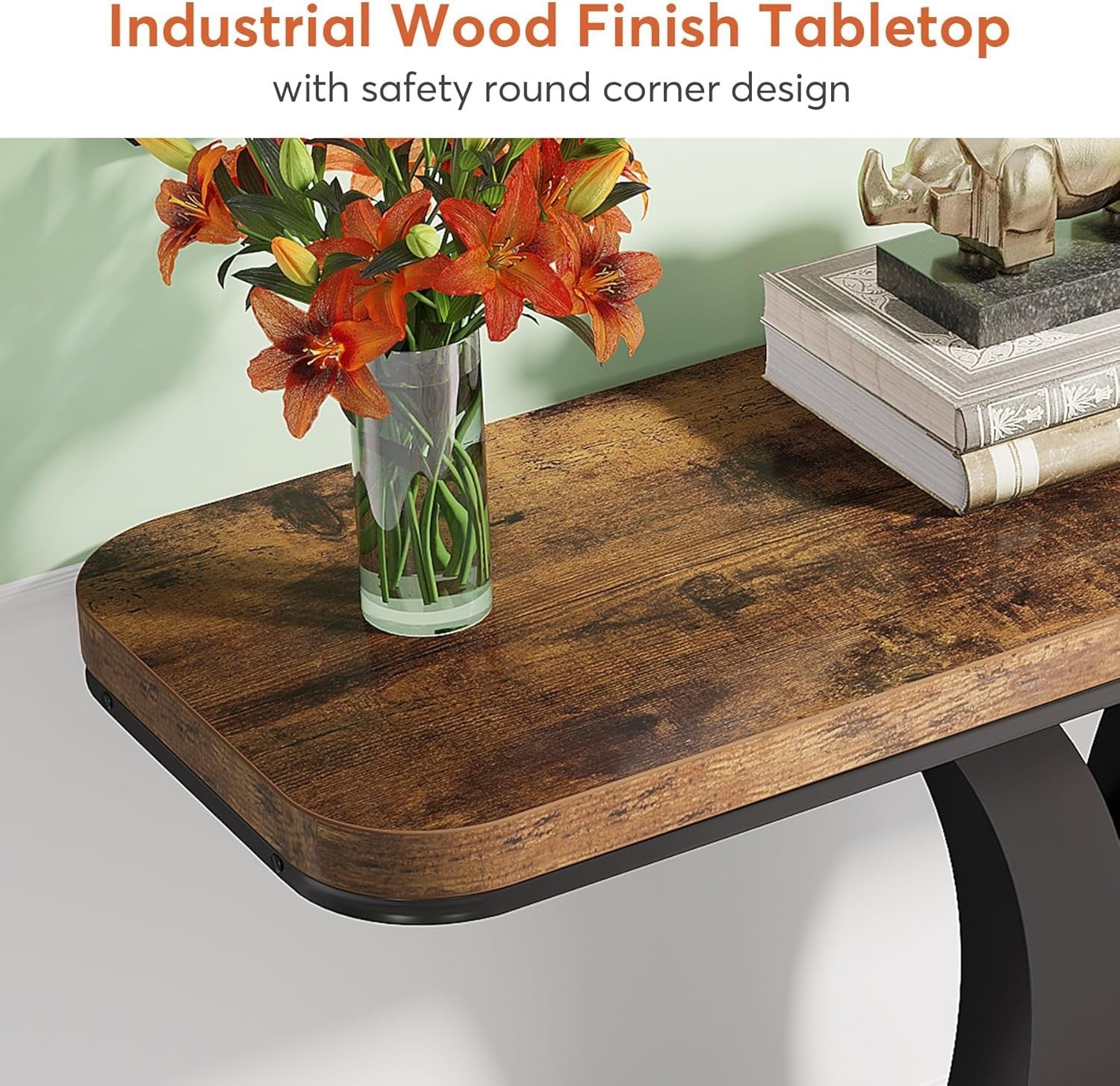 Rustic Narrow Console Table 30” Entryway Accent Table with Geometric Base