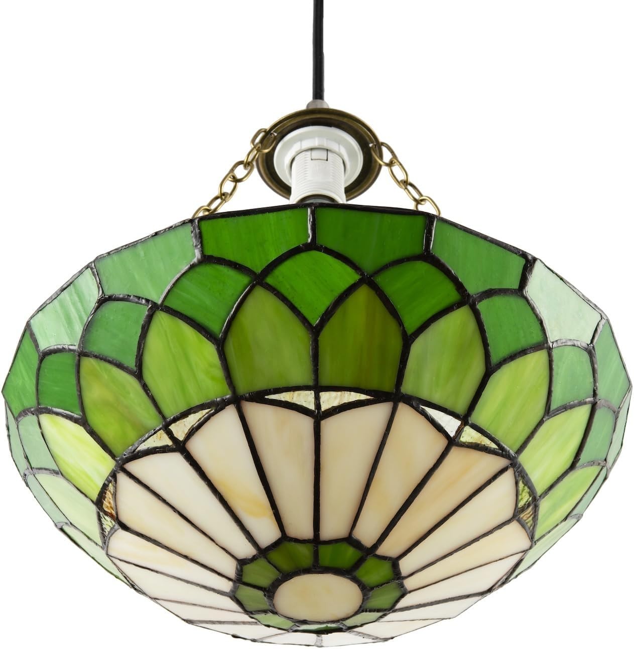 Tiffany Pendant Lamp Shade Amber Green Stained Glass Dome 30cm