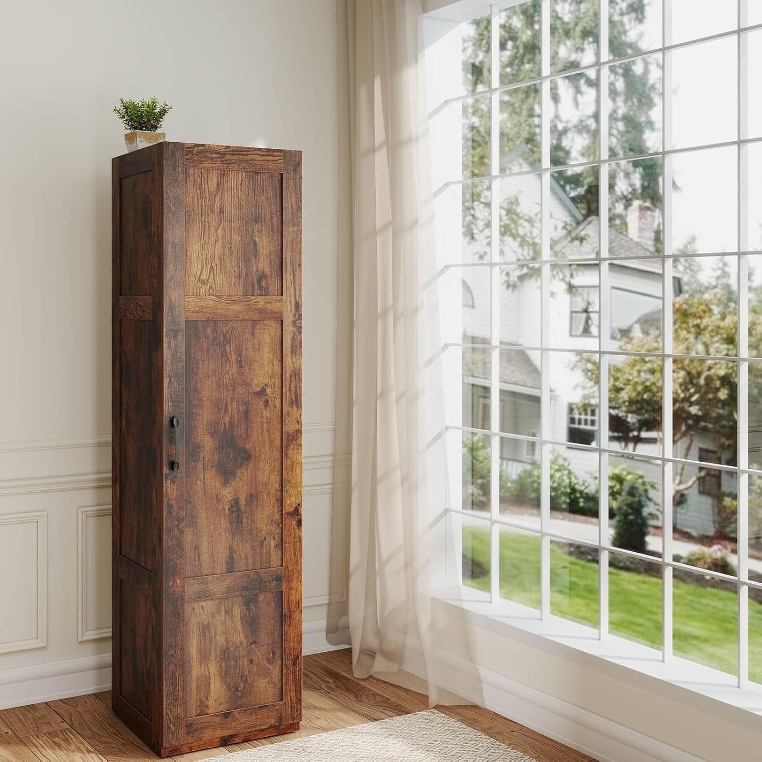 Rustic Brown Tall Kitchen Cupboard 4-Tier 4 Doors 150H