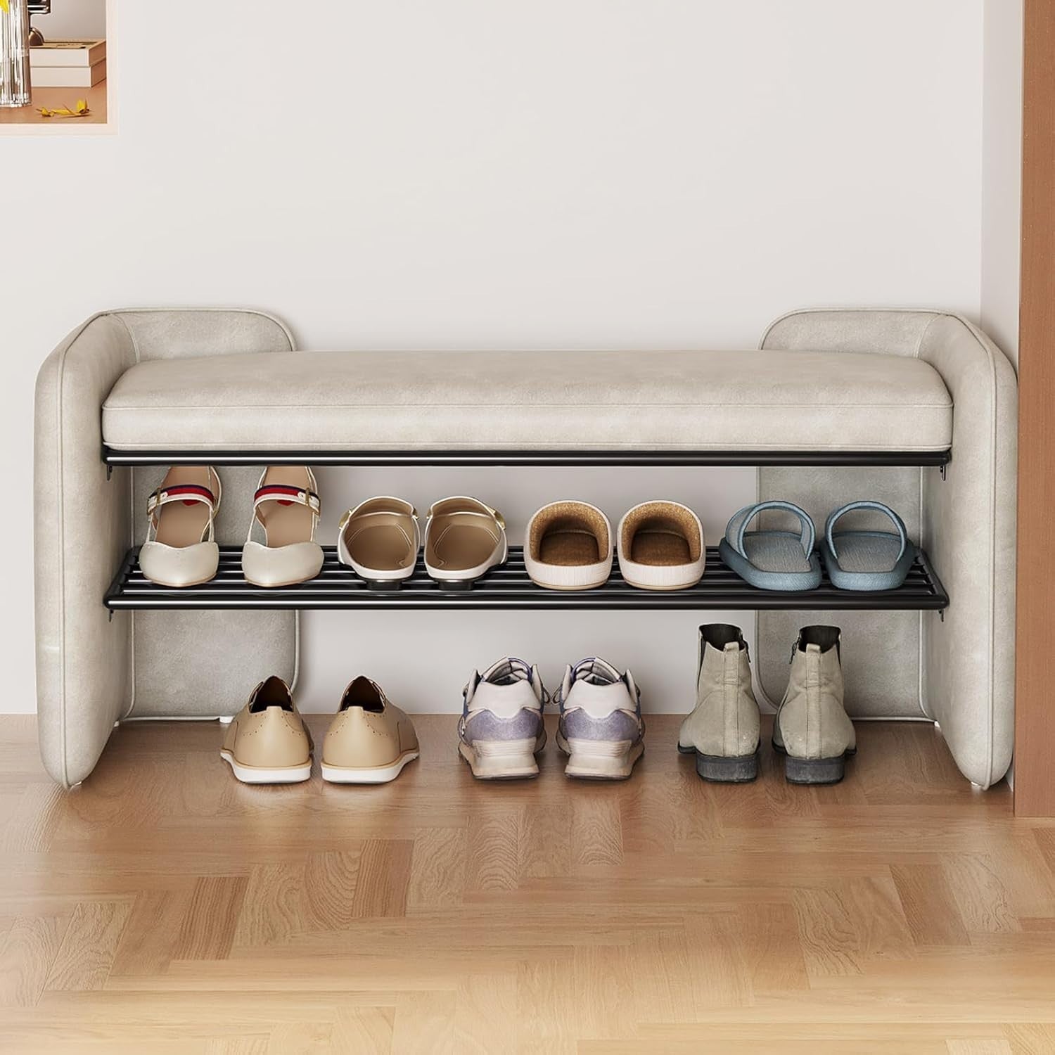 Modern Shoe Bench with Open Rack & Cushioned Seat – 6-8 Pair Storage, Ergonomic