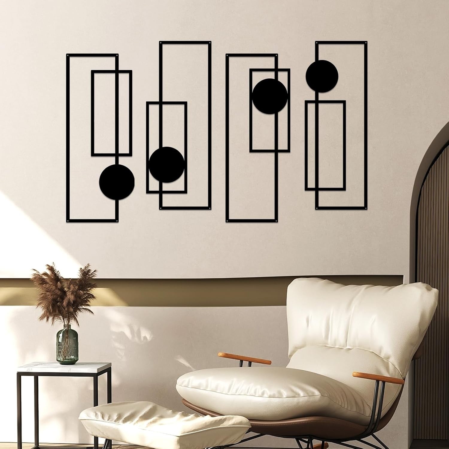 4PC Black Metal Wall Art Modern Geometric Decor Set