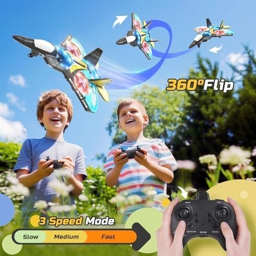 Foam RC Plane Drone for Kids LED Lights 360° Flip Auto Hover Remote