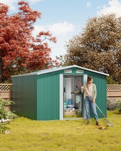 Lockable 10x8 FT Metal Garden Shed with Base Outdoor Storage House