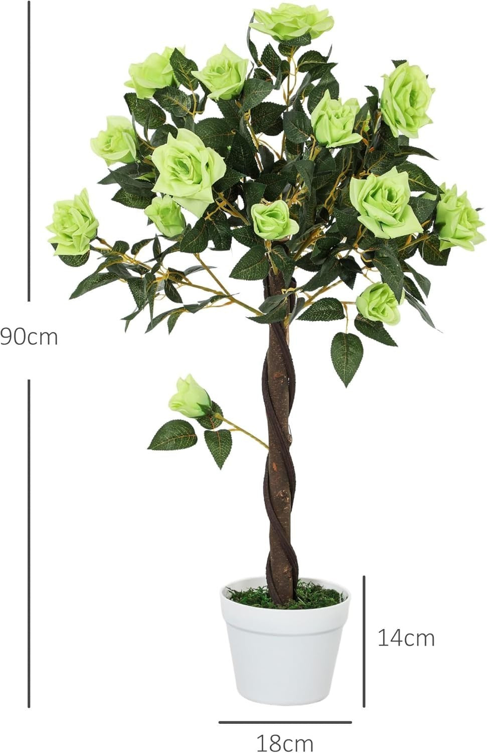 Set of 2 Artificial Rose Trees 90cm Green Faux Flower Plants Home Garden Decor