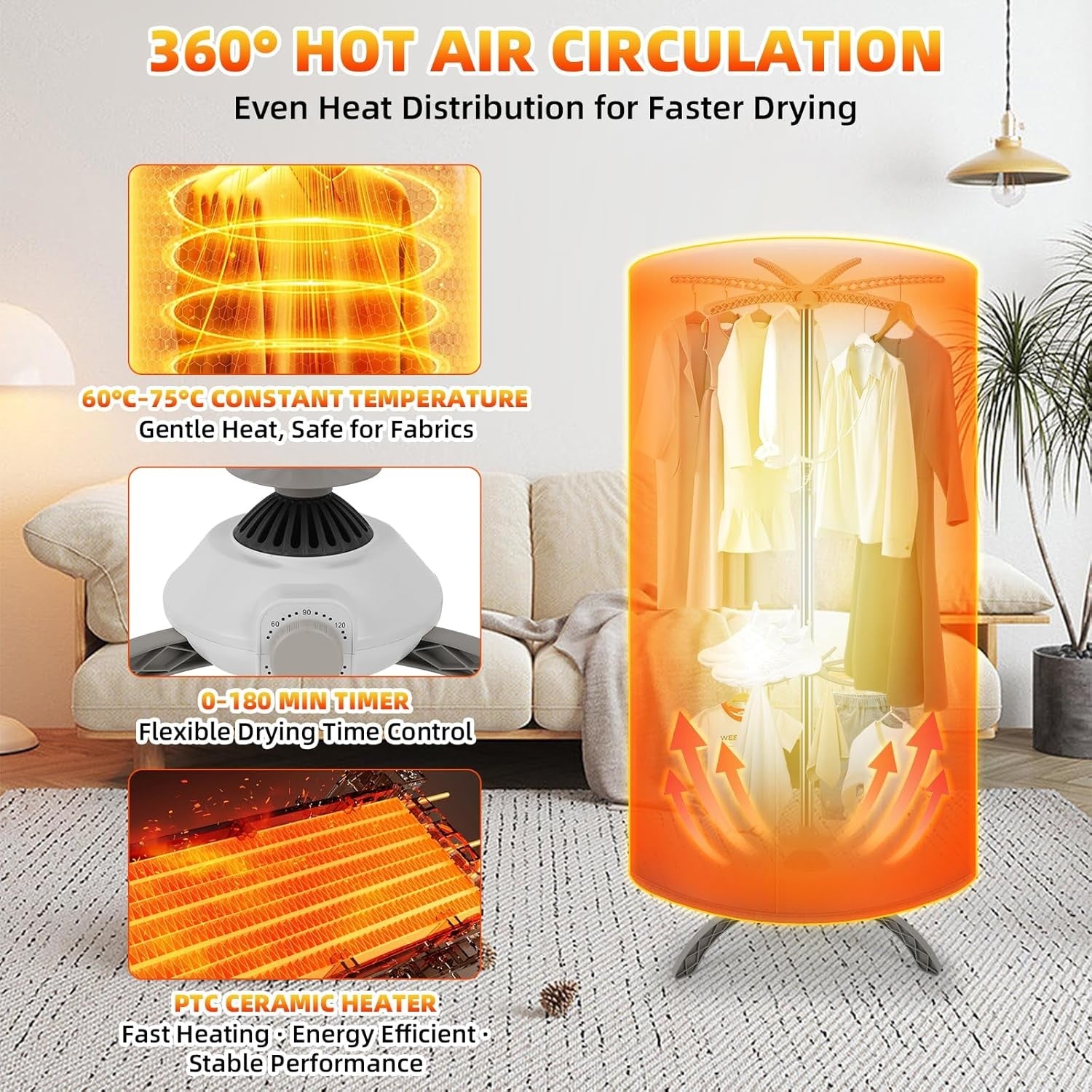 Portable Electric Clothes Dryer 900W Heated Drying Pod Compact Indoor