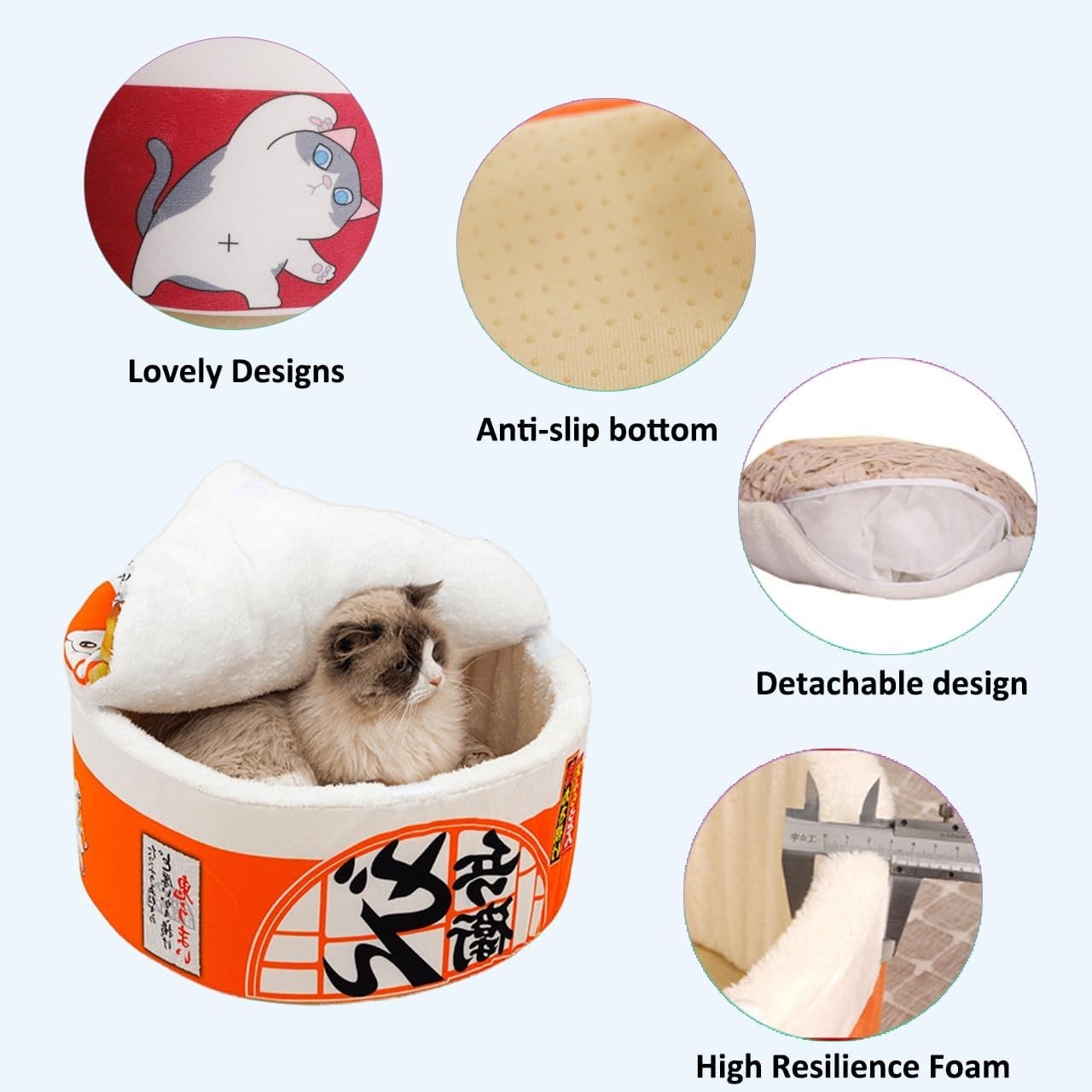 Cat Cave Bed Noodle Cup Warm Hideaway Pet House Non Slip Orangish