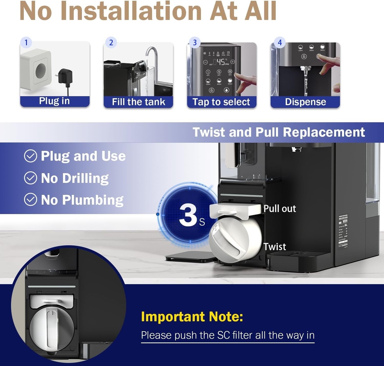 Instant Hot Water Dispenser Reverse Osmosis Filter Touch Control Countertop