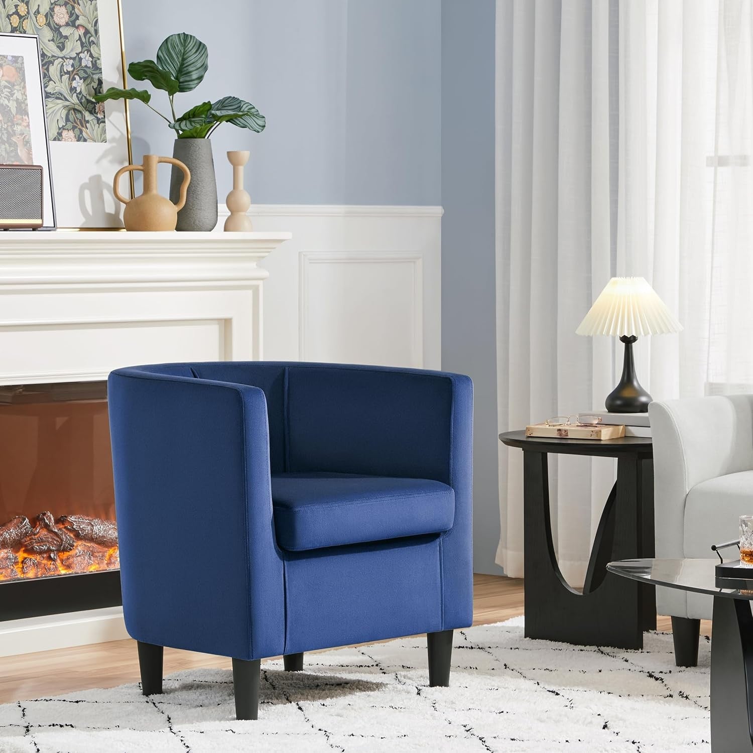 Blue Velvet Tub Chair Upholstered Accent Armchair