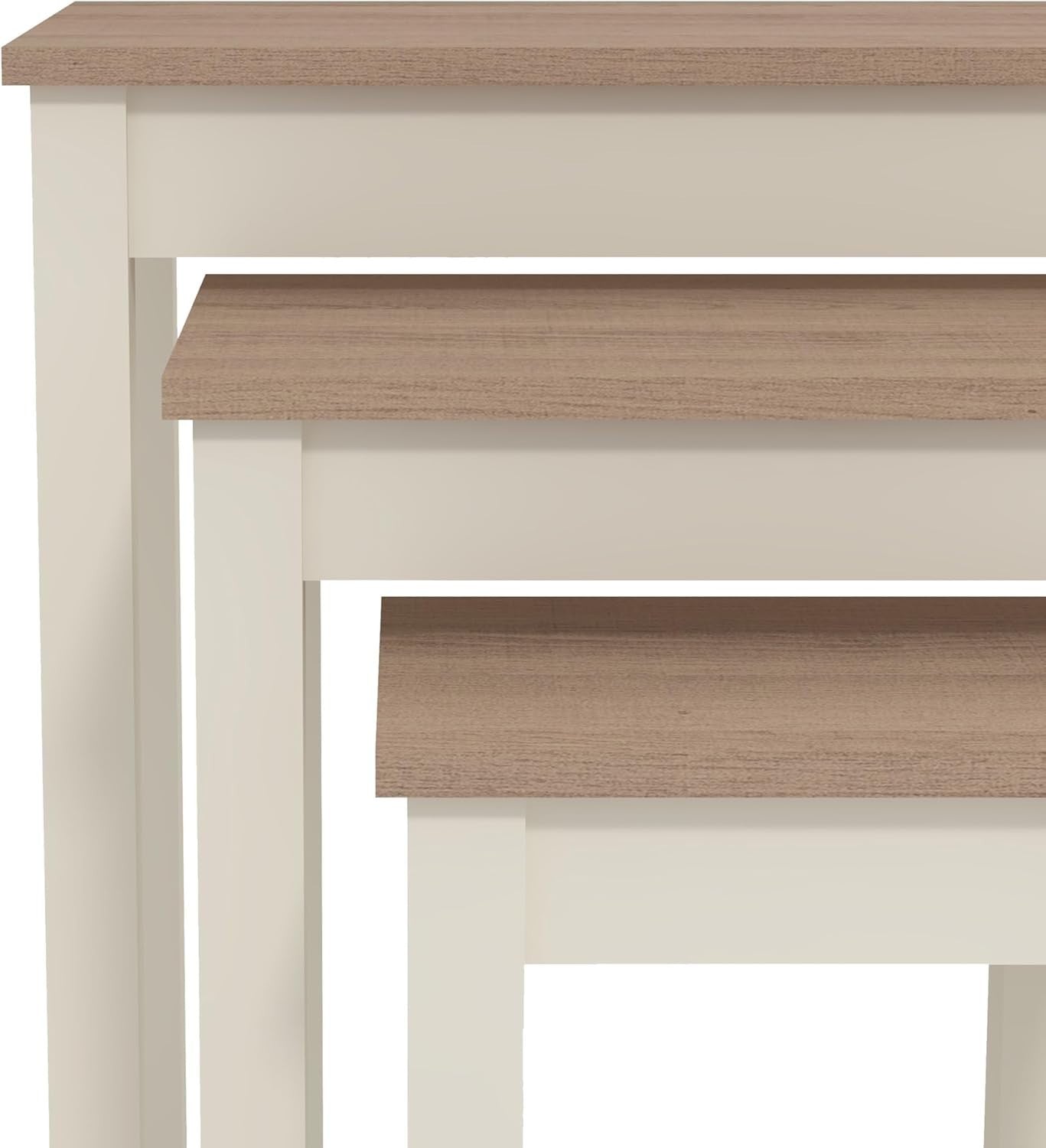 Space Saving Nesting End Tables Set of 2 Ivory Oak Engineered Wood Living Room