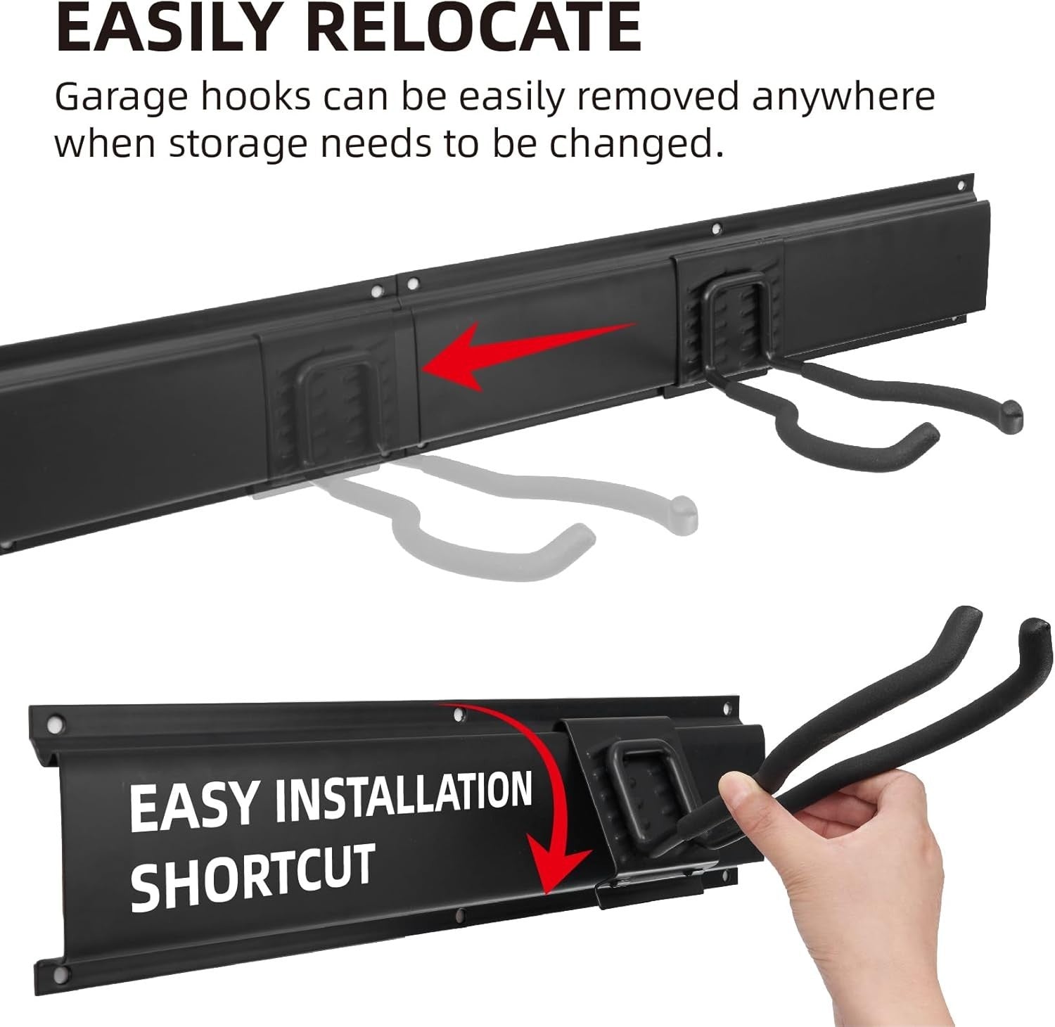 Garage Tool Rack Wall Mounted 9 Adjustable Hooks Heavy Duty Steel Black