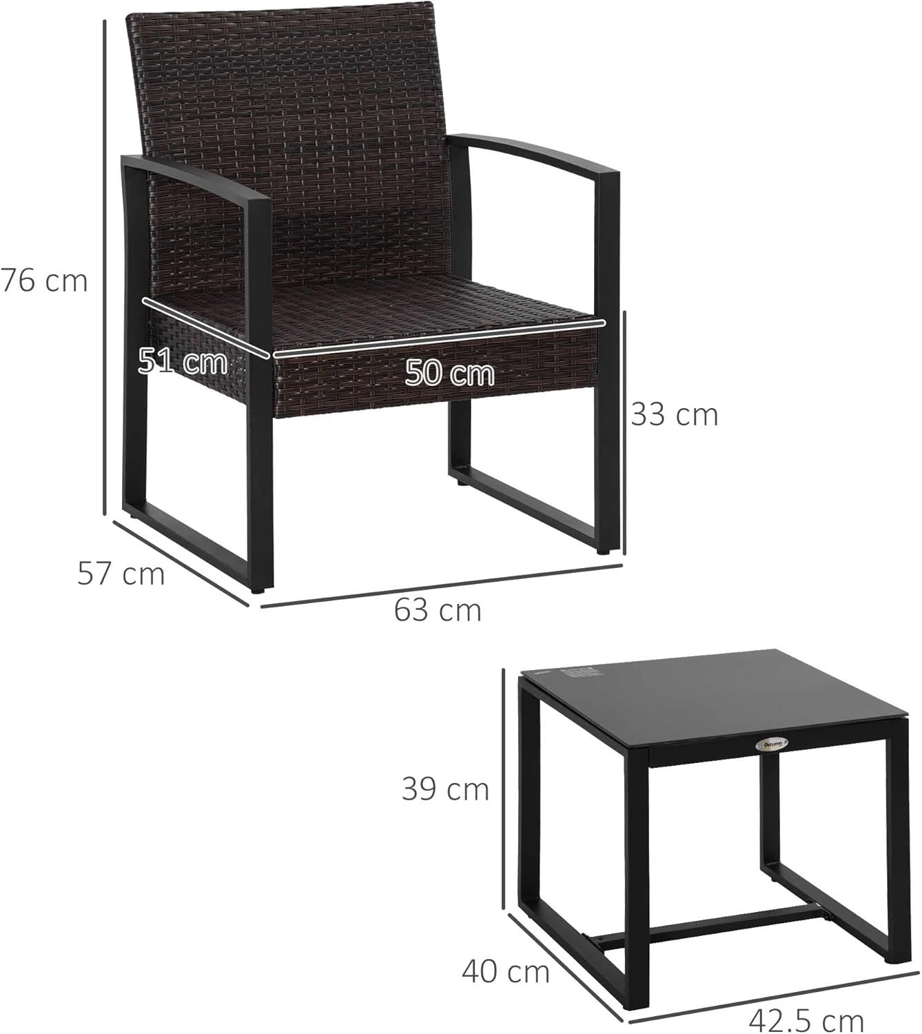 Outdoor Rattan Bistro Set 3 Piece Garden Chairs Table Cushioned Patio