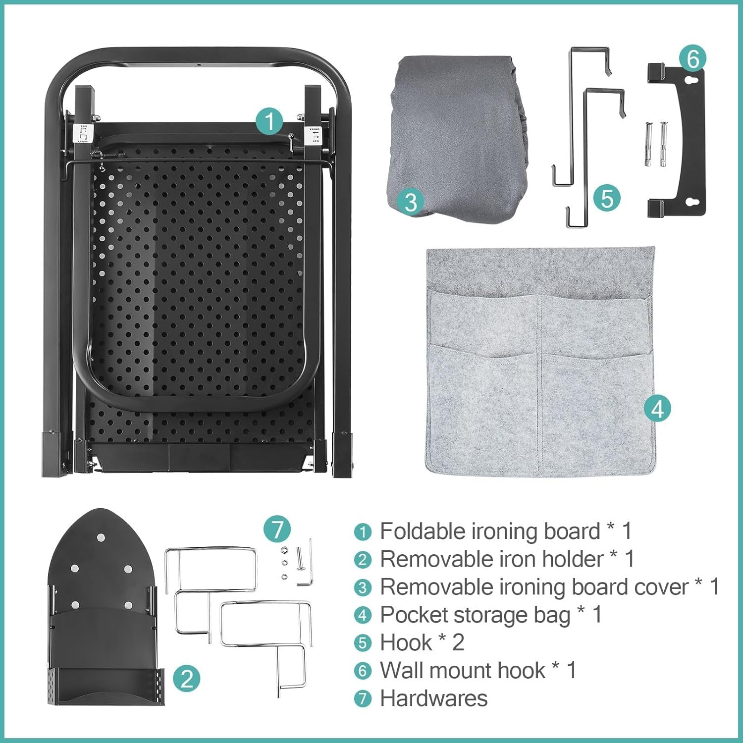 Door Ironing Board Space Saving Hanging Foldaway with Iron Holder