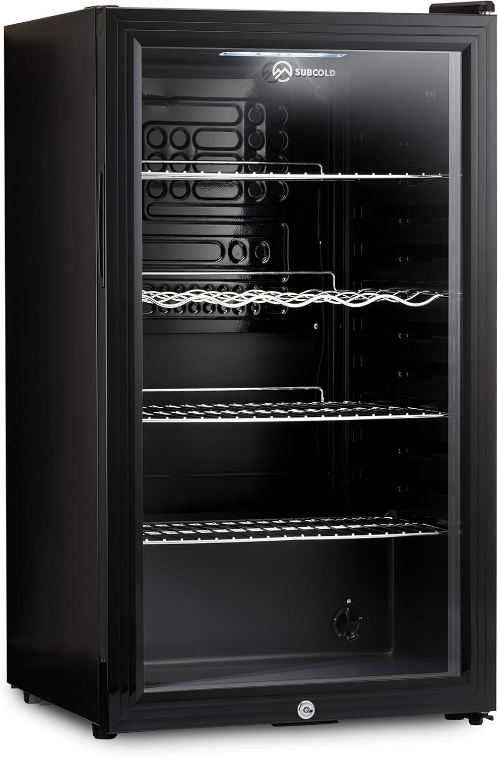 Under Counter Drinks Fridge 85L Beer Wine Cooler Glass Door LED Lockable