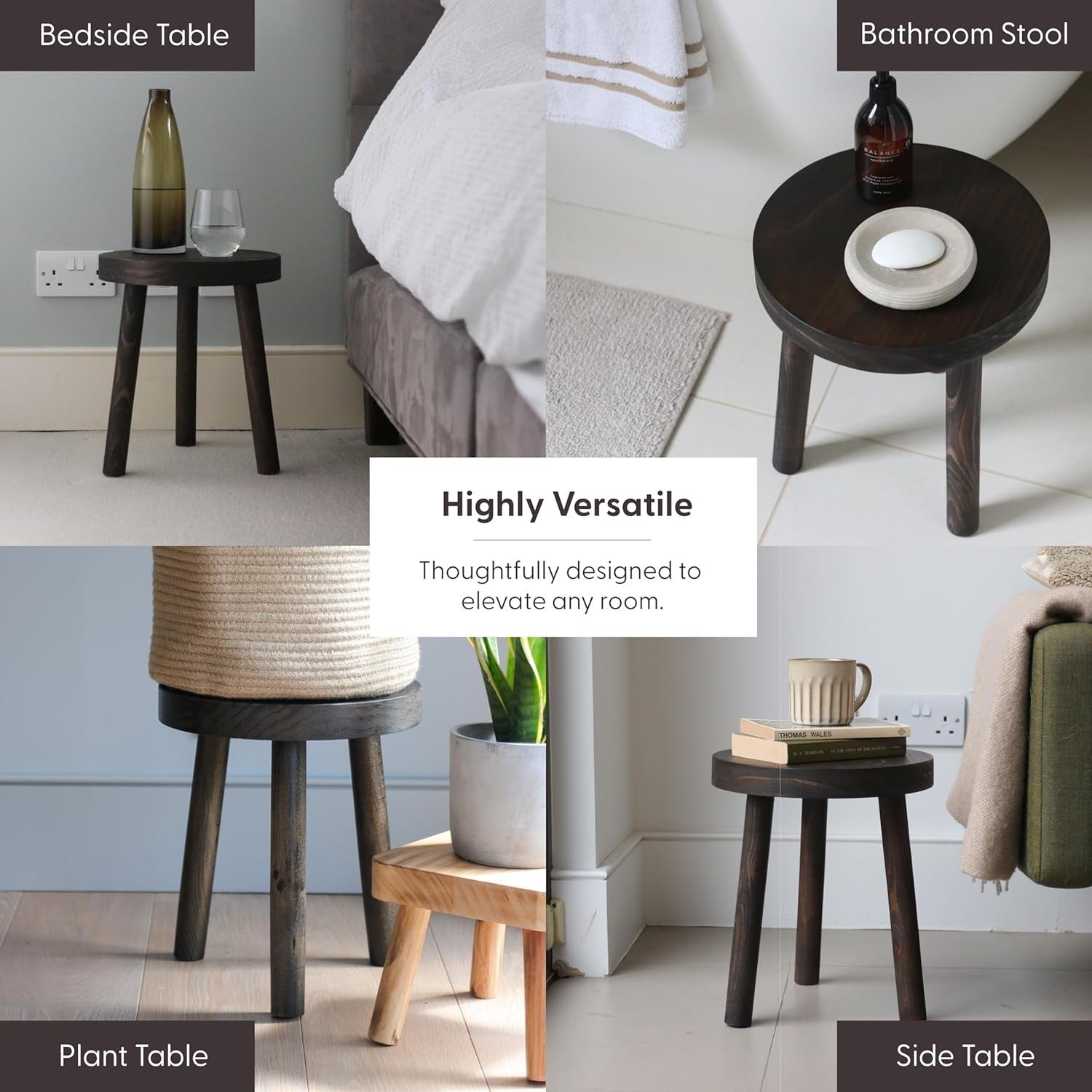 Rustic Wooden Side Table Plant Stand Mini Stool Bedside Table 35cm Solid Wood
