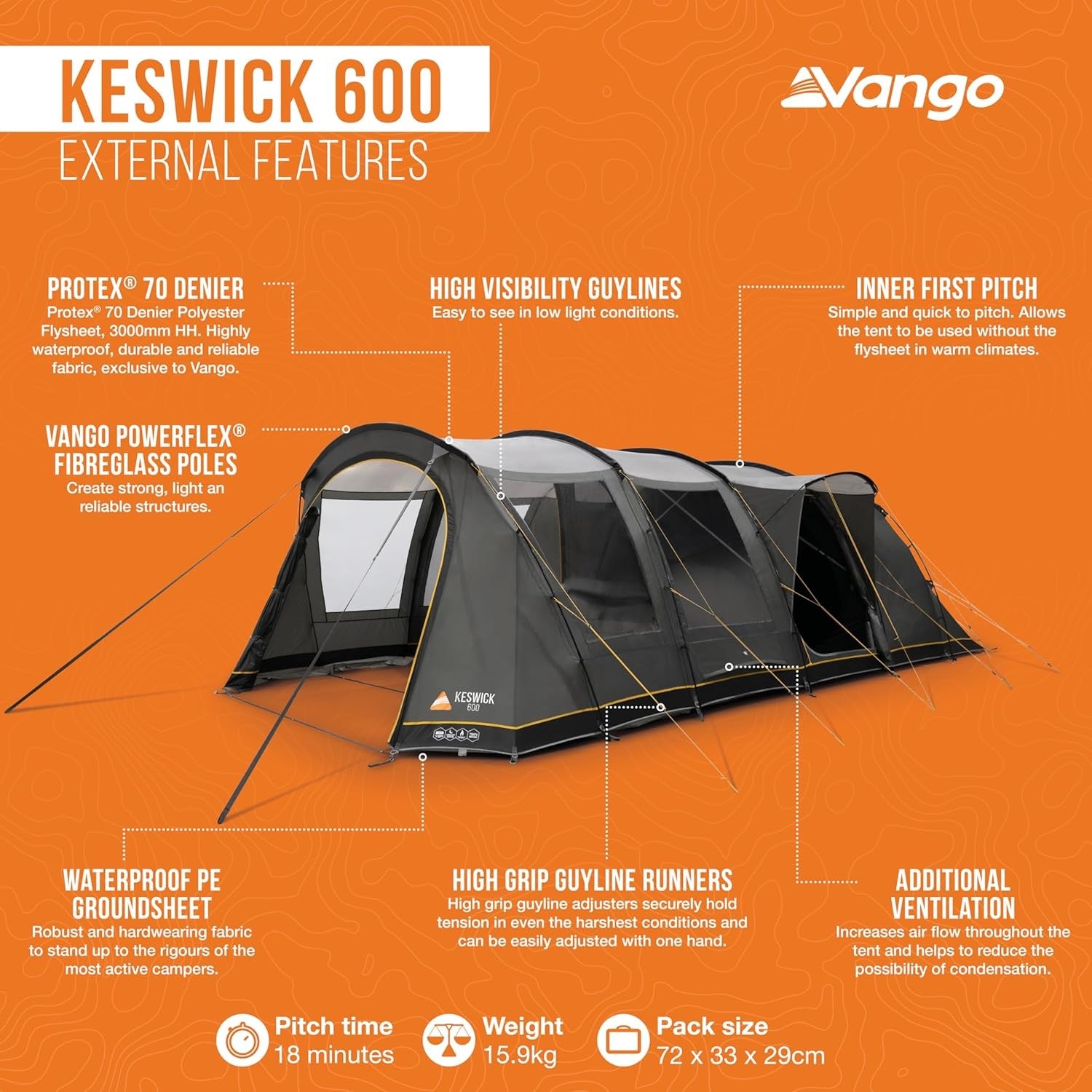 6 Man Family Tunnel Tent 4000mm Waterproof Double Living Area
