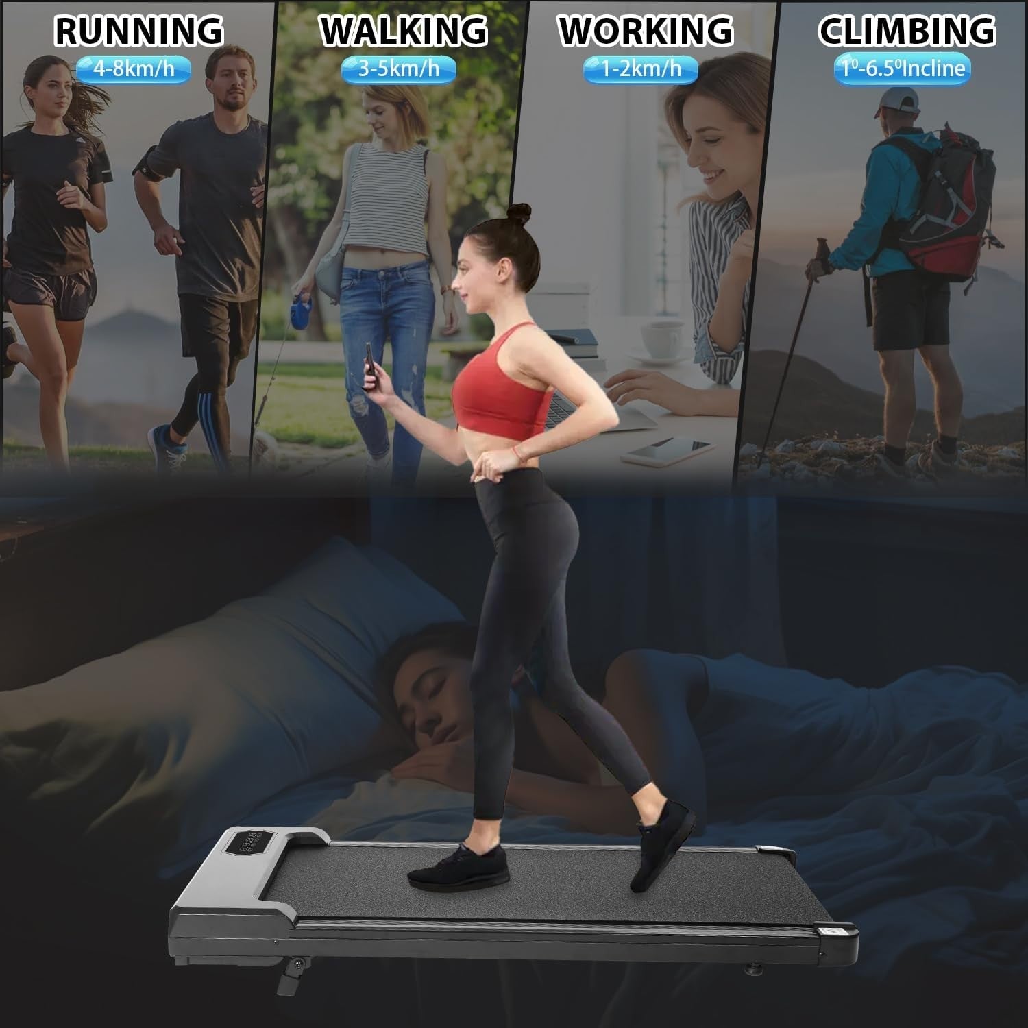 Under Desk Treadmill Walking Running Machine with Incline & Remote