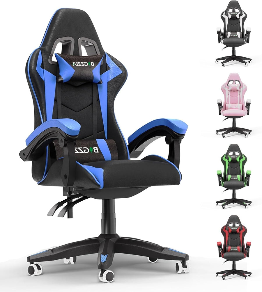 Ergonomic Gaming Chair Blue Reclining Office Chair Lumbar Support