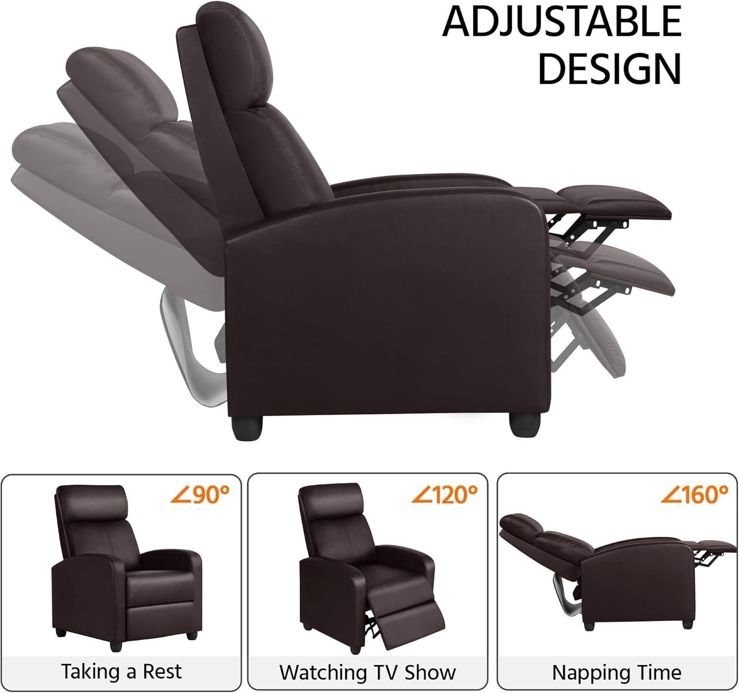 Brown Faux Leather Recliner Chair Adjustable Armchair Home Cinema Seat