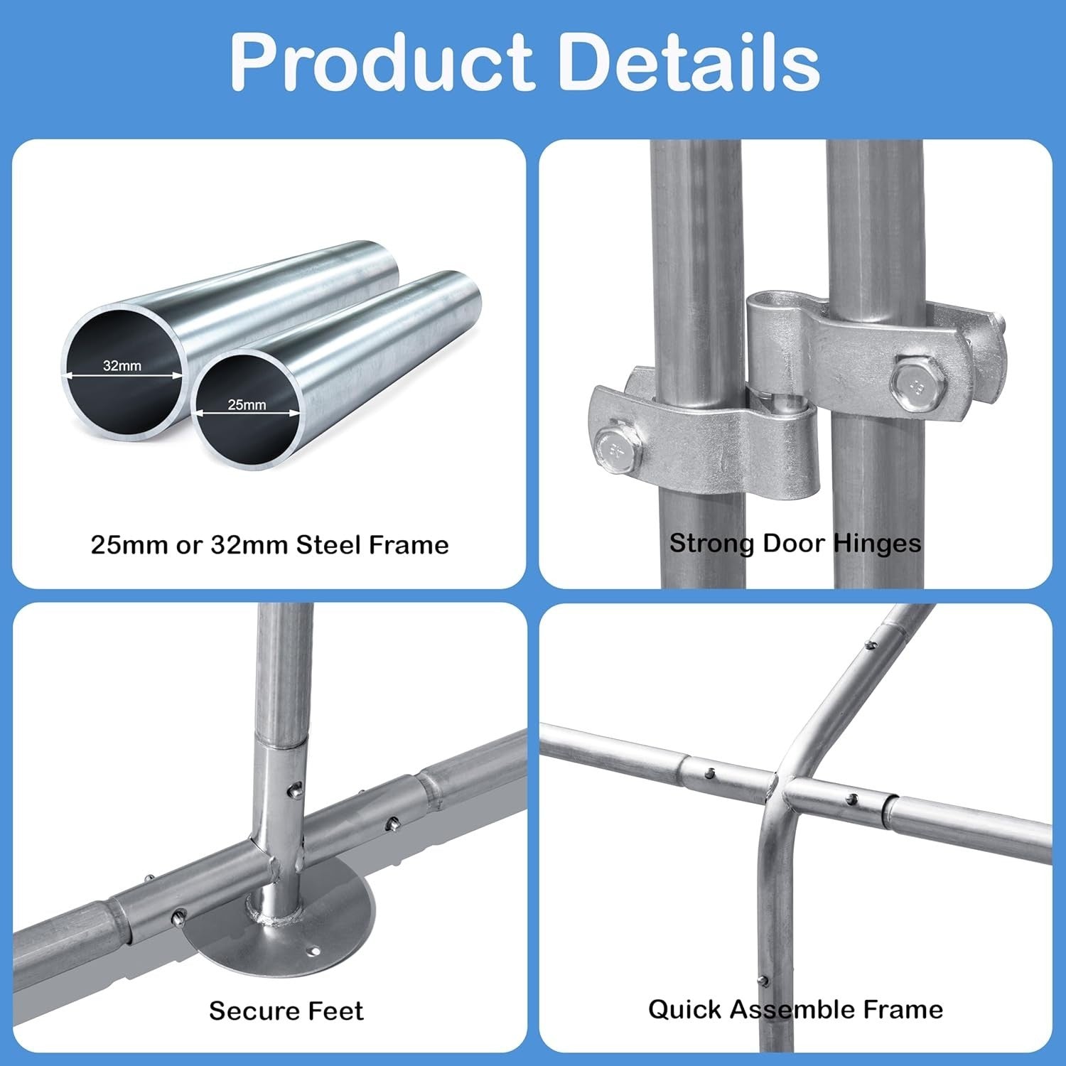 3x2m Walk In Chicken Run 32mm Heavy Duty Steel Coop