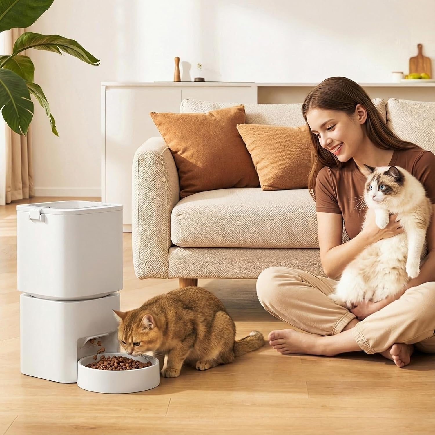 Automatic Cat Feeder 5L WiFi App Control Timer Food Dispenser White