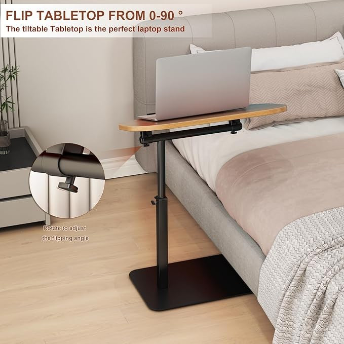 Wooden C Shaped Laptop Side Table Adjustable Height 360 Swivel Sofa Bed