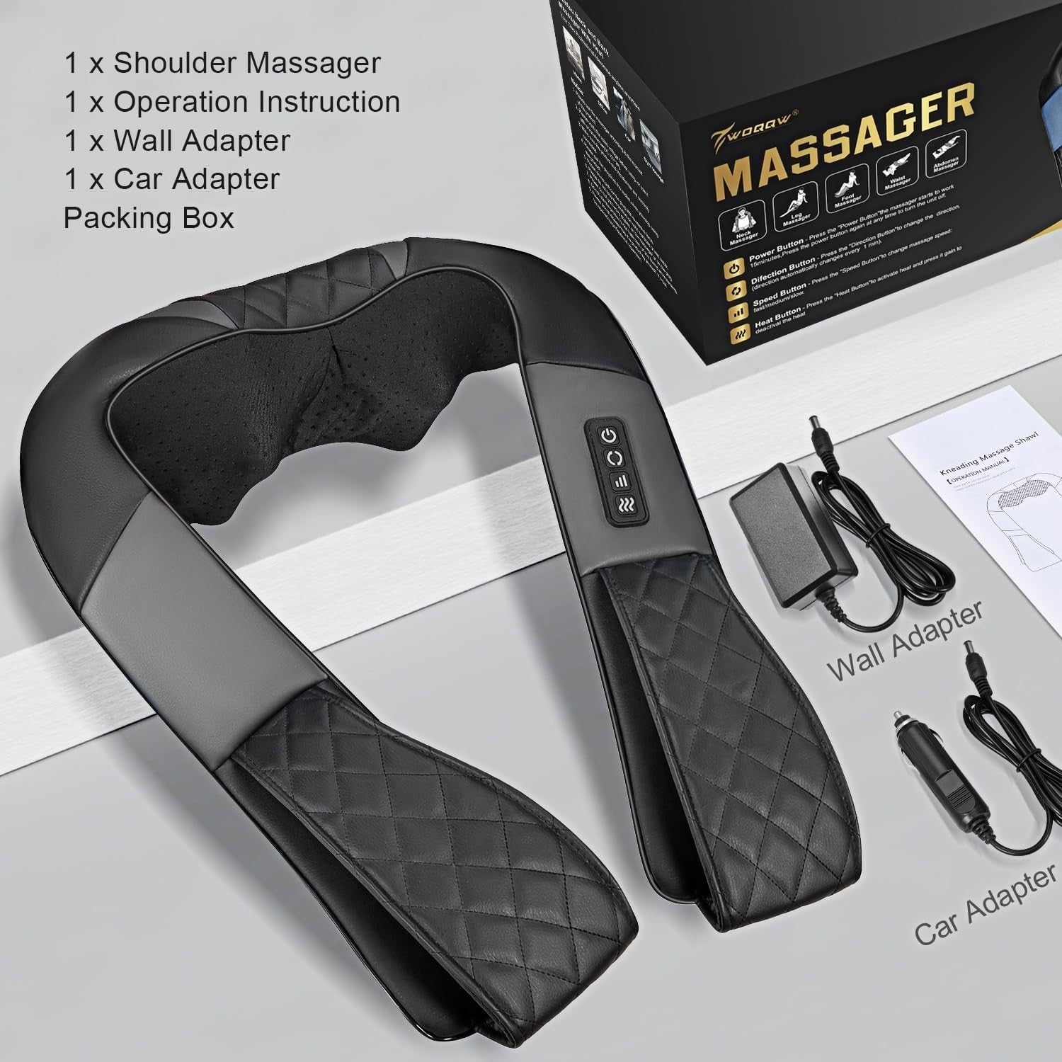 Heated Shiatsu Neck & Shoulder Massager Deep Tissue Kneading for Back Pain