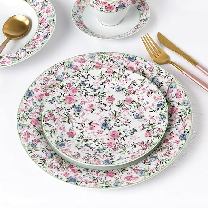 35pc Floral Dinnerware Set Plates Bowls Cups Serving Set for 6 Porcelain