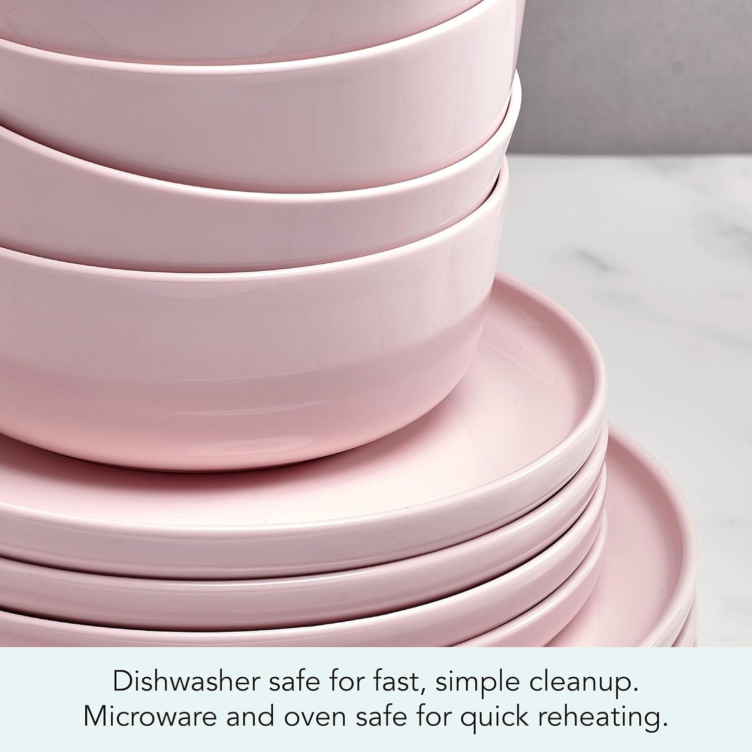 12pc Bone China Dinnerware Set Pink Lightweight Plates Bowls Service for 4