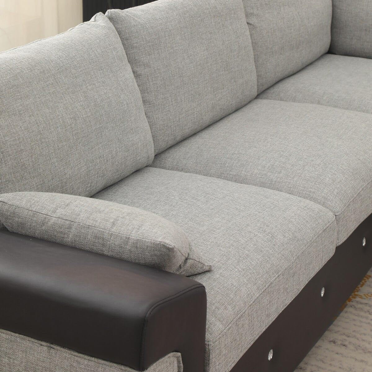 4 Seater Corner Sofa with USB Port & Chaise – Linen & Faux Leather