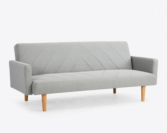 3 Seater Light Grey Sofa Bed Chevron Fabric Clic Clac Wooden Legs