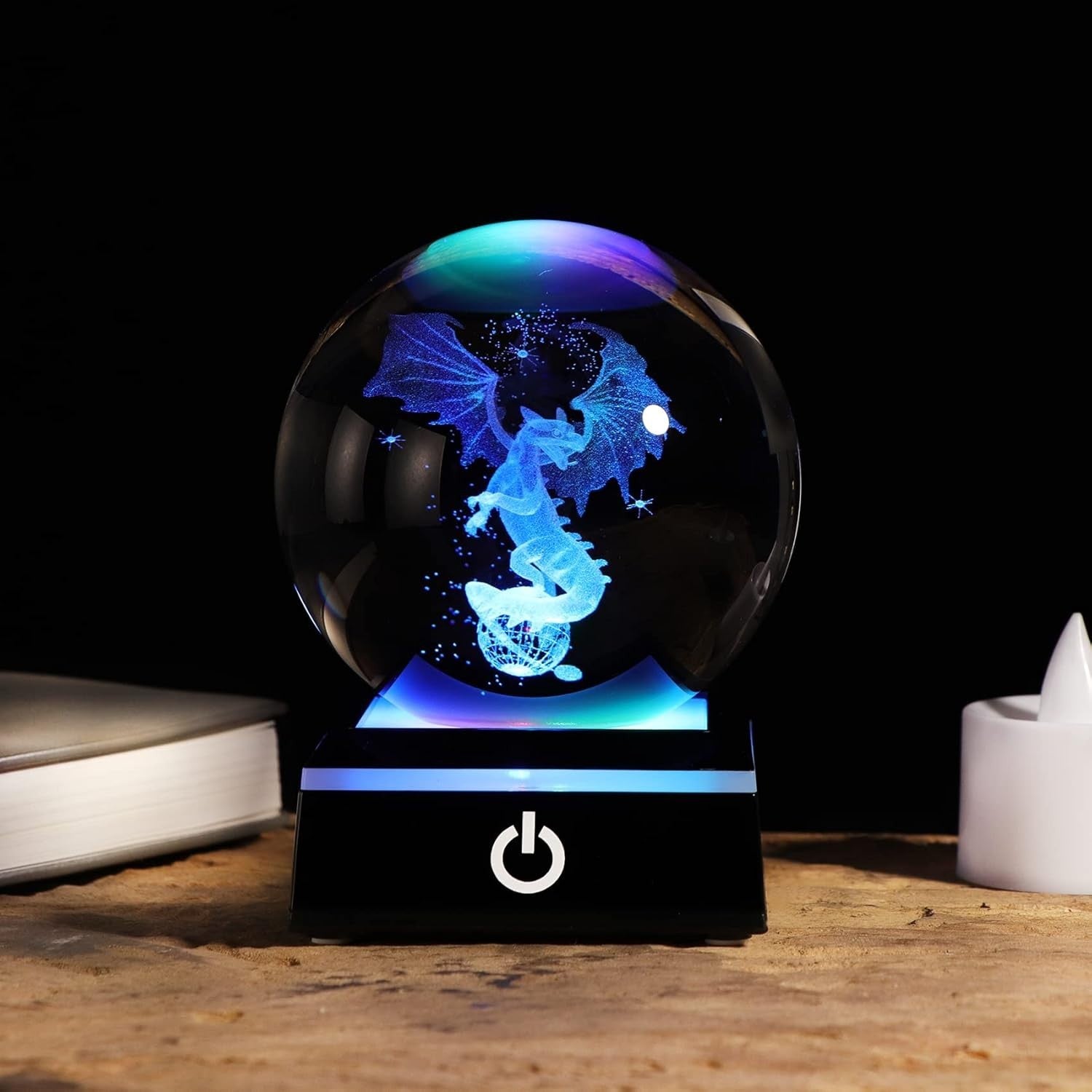 80mm 3D Crystal Dragon Globe LED Light Base Gothic Mythical Gift Decor