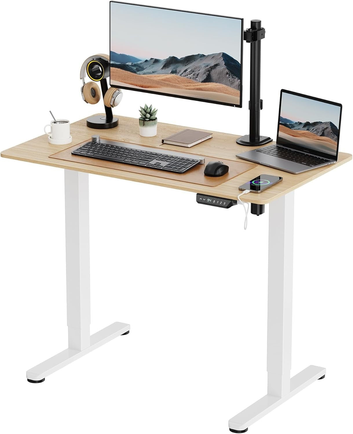 100x60cm Electric Standing Desk w/USB-C Charging & Memory Presets, White