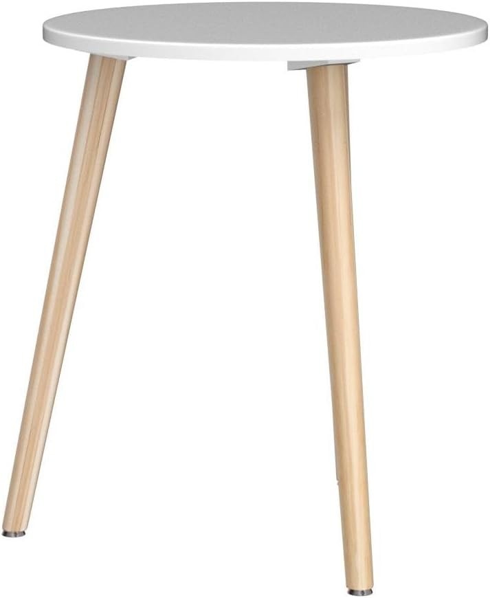Small Round Side Table 42x42x51cm, Sturdy Iron Legs, White & Oak Finish