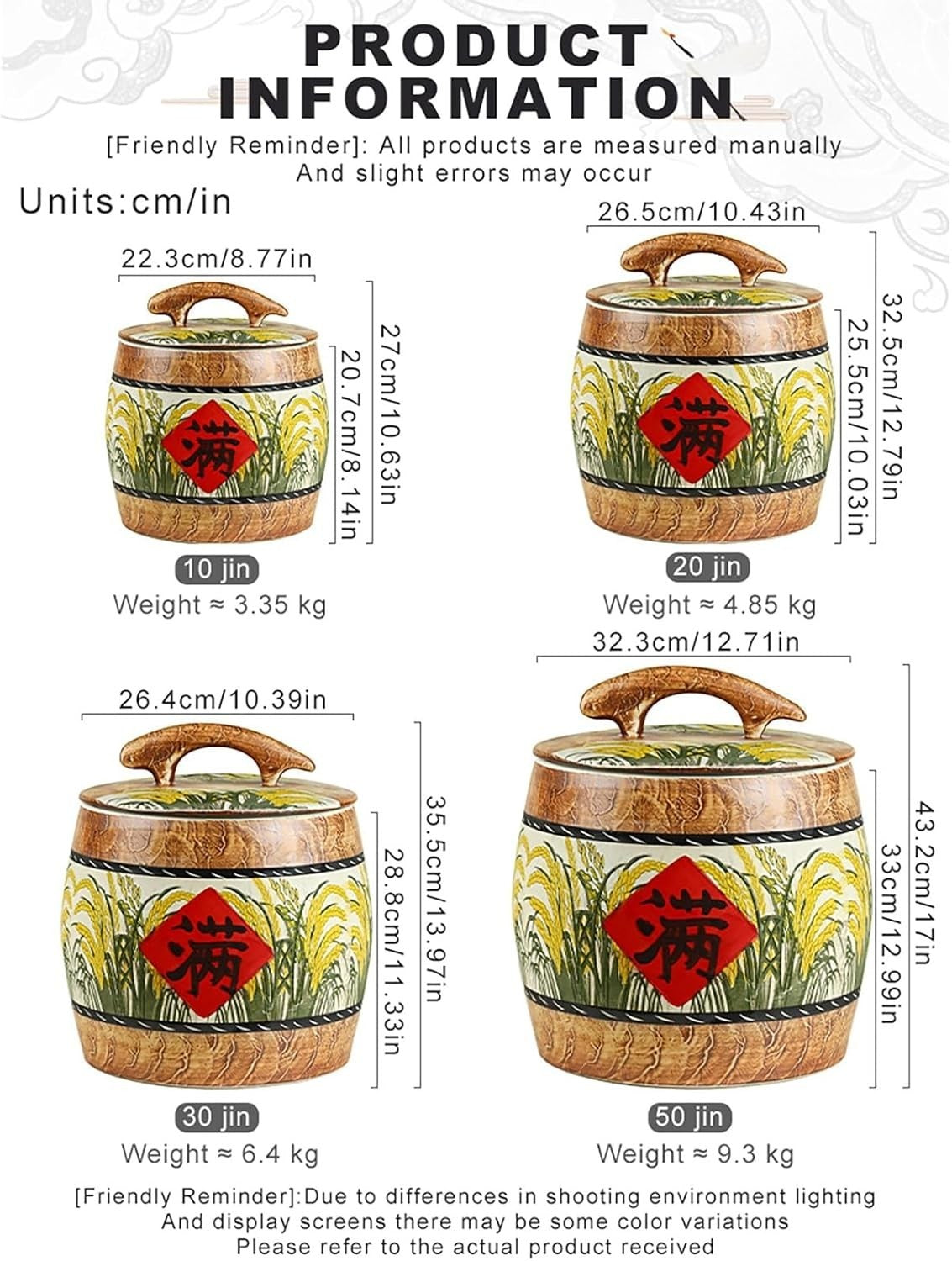 15KG Ceramic Rice Storage Bucket Airtight Grain Container